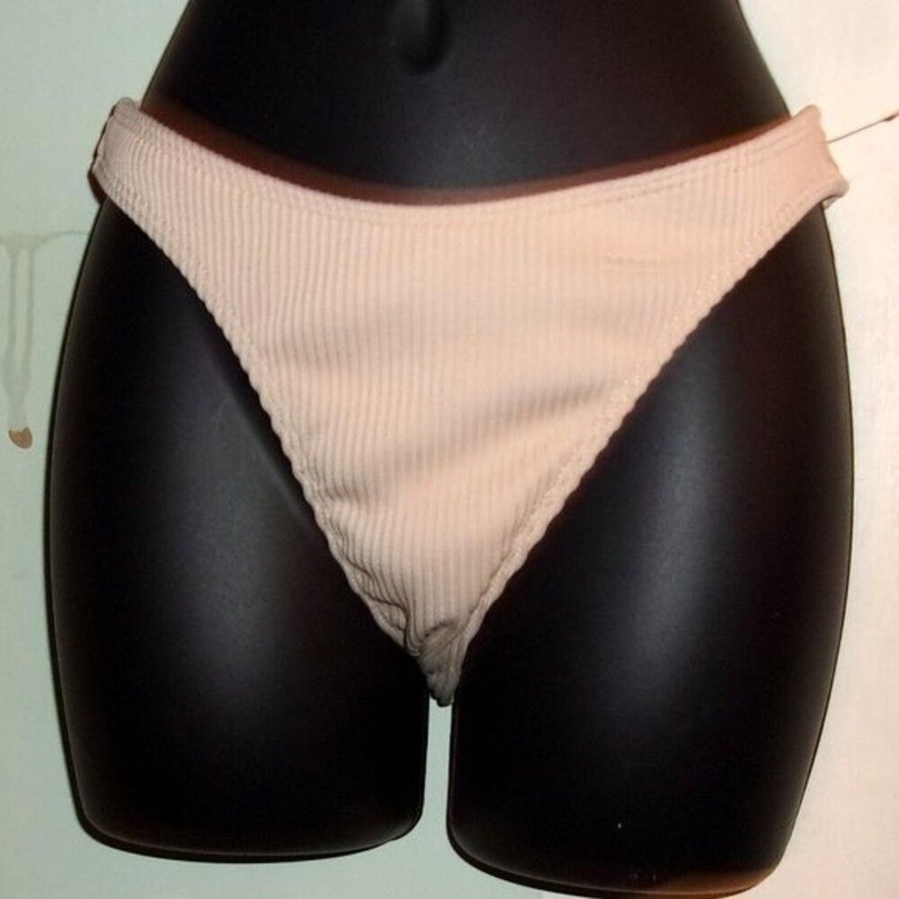 Hollister Small Ribbed Hi-Leg Tan/Cream Bikini NWT